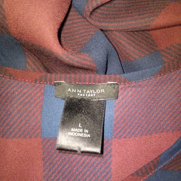 Ann Taylor Checkered Plaid Ruffled Blouse Sz L - Picture 9 of 12